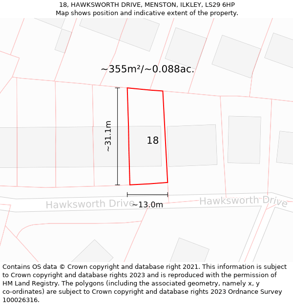 18, HAWKSWORTH DRIVE, MENSTON, ILKLEY, LS29 6HP: Plot and title map