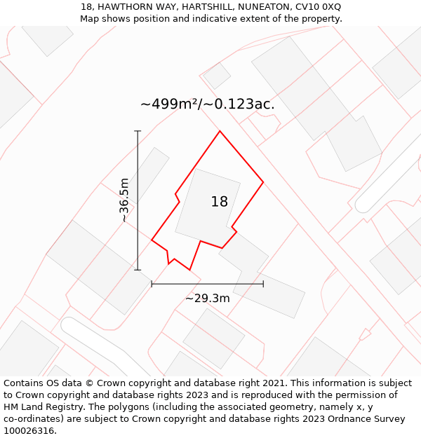 18, HAWTHORN WAY, HARTSHILL, NUNEATON, CV10 0XQ: Plot and title map