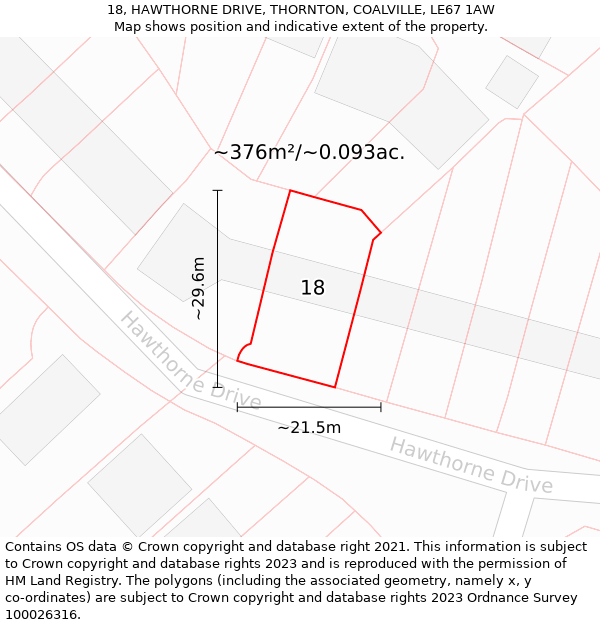 18, HAWTHORNE DRIVE, THORNTON, COALVILLE, LE67 1AW: Plot and title map