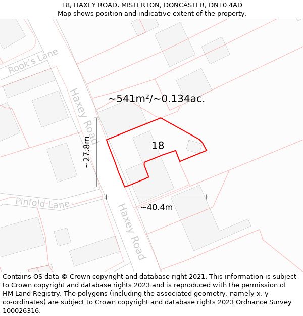 18, HAXEY ROAD, MISTERTON, DONCASTER, DN10 4AD: Plot and title map