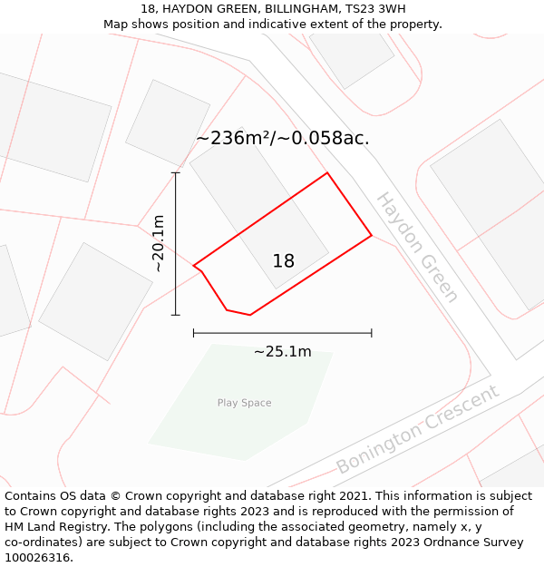 18, HAYDON GREEN, BILLINGHAM, TS23 3WH: Plot and title map