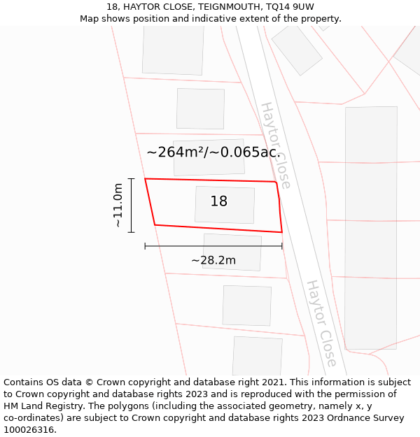 18, HAYTOR CLOSE, TEIGNMOUTH, TQ14 9UW: Plot and title map