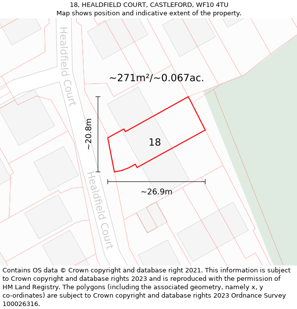 18, HEALDFIELD COURT, CASTLEFORD, WF10 4TU: Plot and title map