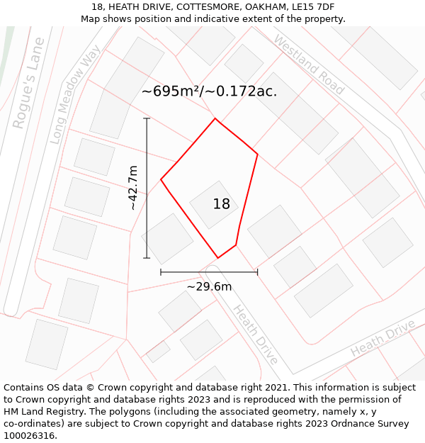 18, HEATH DRIVE, COTTESMORE, OAKHAM, LE15 7DF: Plot and title map