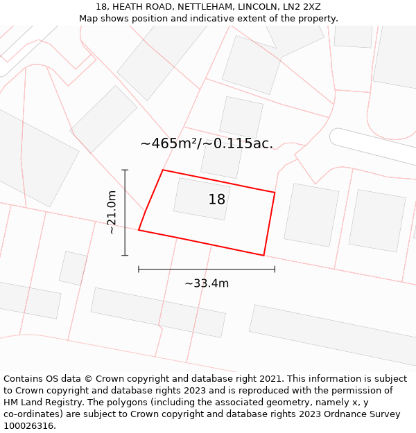 18, HEATH ROAD, NETTLEHAM, LINCOLN, LN2 2XZ: Plot and title map