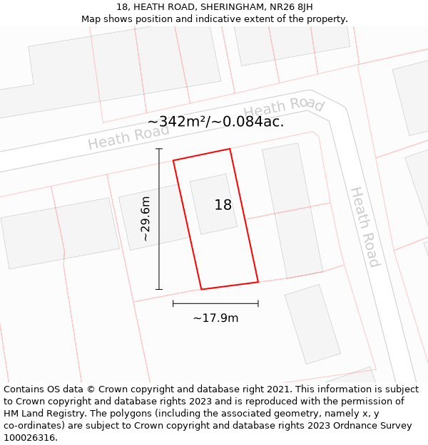 18, HEATH ROAD, SHERINGHAM, NR26 8JH: Plot and title map