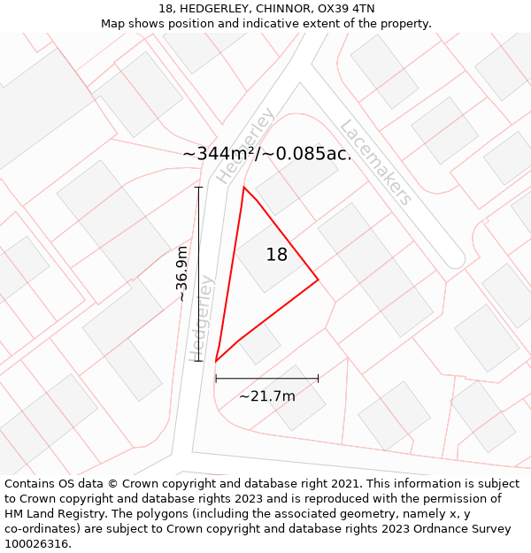 18, HEDGERLEY, CHINNOR, OX39 4TN: Plot and title map