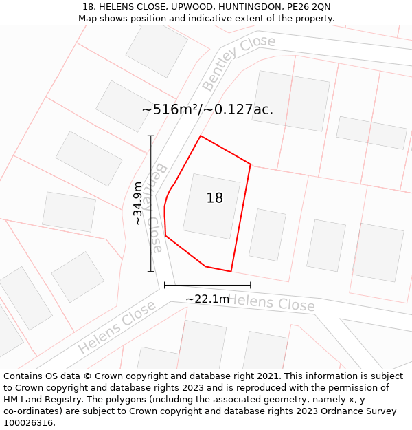 18, HELENS CLOSE, UPWOOD, HUNTINGDON, PE26 2QN: Plot and title map