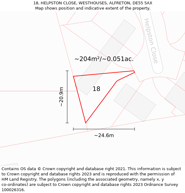 18, HELPSTON CLOSE, WESTHOUSES, ALFRETON, DE55 5AX: Plot and title map