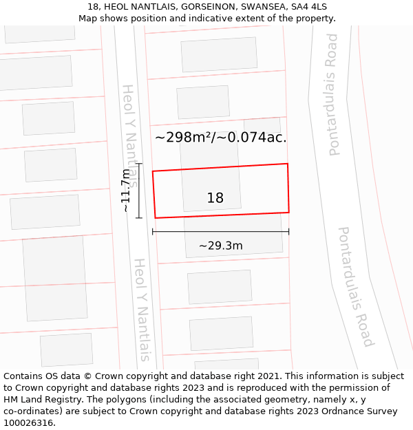 18, HEOL NANTLAIS, GORSEINON, SWANSEA, SA4 4LS: Plot and title map