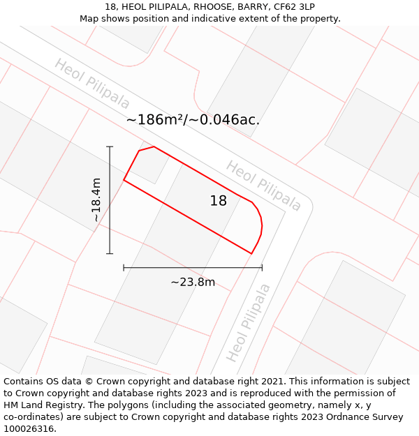 18, HEOL PILIPALA, RHOOSE, BARRY, CF62 3LP: Plot and title map