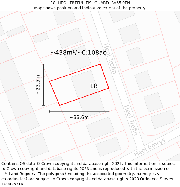 18, HEOL TREFIN, FISHGUARD, SA65 9EN: Plot and title map