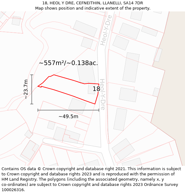 18, HEOL Y DRE, CEFNEITHIN, LLANELLI, SA14 7DR: Plot and title map