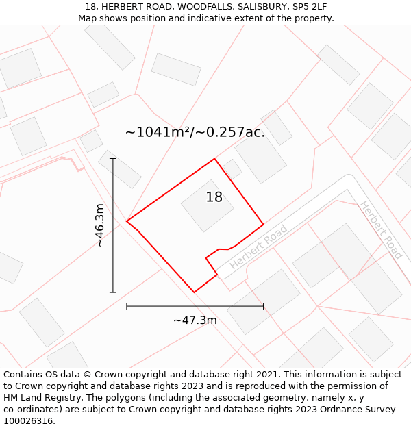 18, HERBERT ROAD, WOODFALLS, SALISBURY, SP5 2LF: Plot and title map