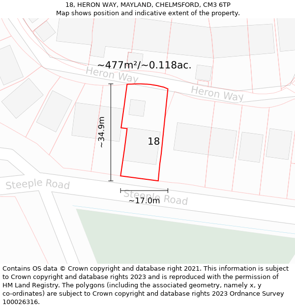 18, HERON WAY, MAYLAND, CHELMSFORD, CM3 6TP: Plot and title map