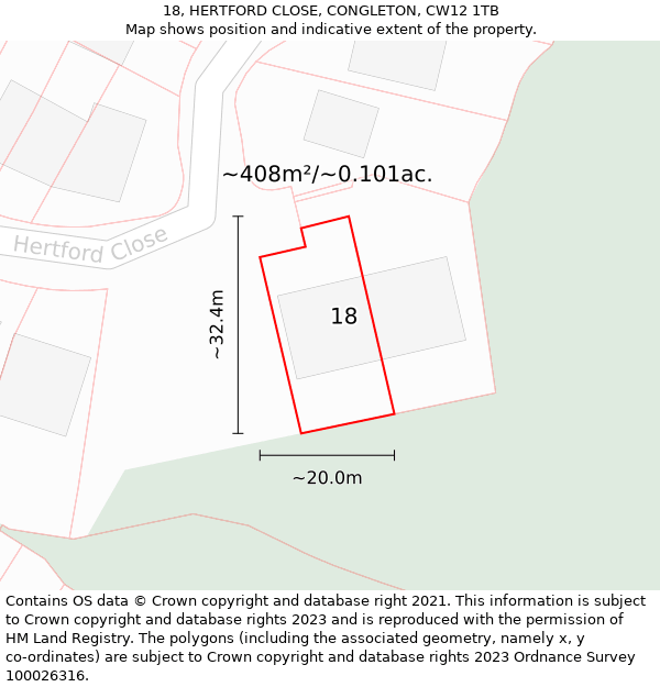 18, HERTFORD CLOSE, CONGLETON, CW12 1TB: Plot and title map