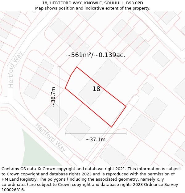 18, HERTFORD WAY, KNOWLE, SOLIHULL, B93 0PD: Plot and title map