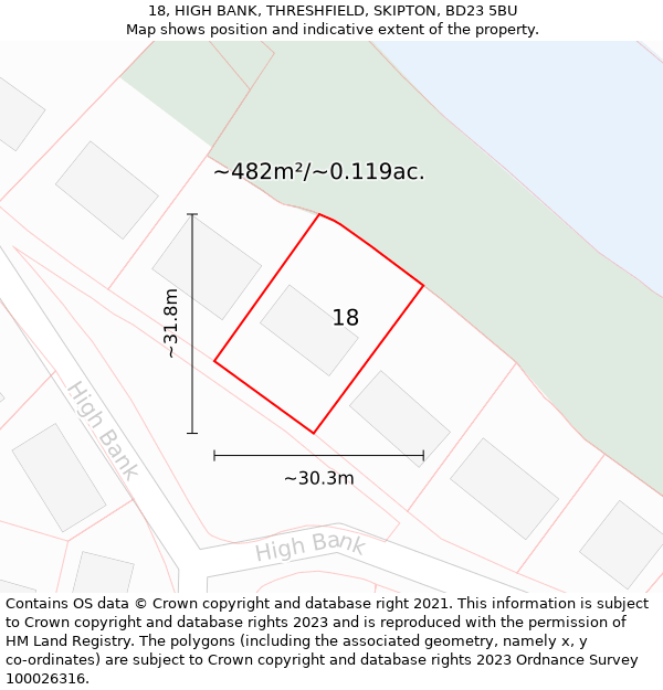 18, HIGH BANK, THRESHFIELD, SKIPTON, BD23 5BU: Plot and title map