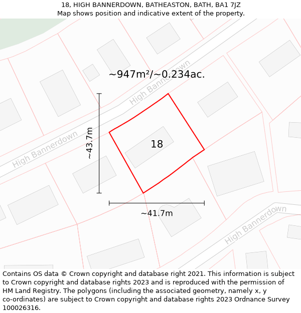 18, HIGH BANNERDOWN, BATHEASTON, BATH, BA1 7JZ: Plot and title map