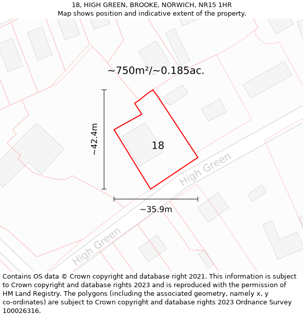 18, HIGH GREEN, BROOKE, NORWICH, NR15 1HR: Plot and title map