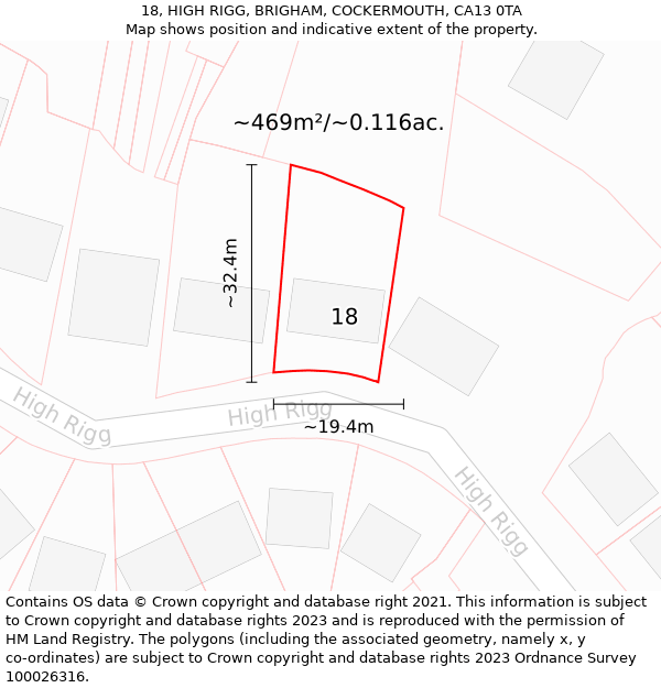 18, HIGH RIGG, BRIGHAM, COCKERMOUTH, CA13 0TA: Plot and title map