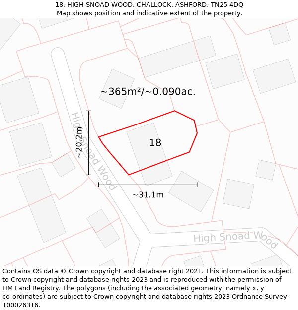 18, HIGH SNOAD WOOD, CHALLOCK, ASHFORD, TN25 4DQ: Plot and title map