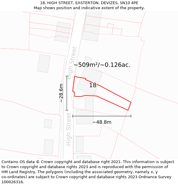 18, HIGH STREET, EASTERTON, DEVIZES, SN10 4PE: Plot and title map