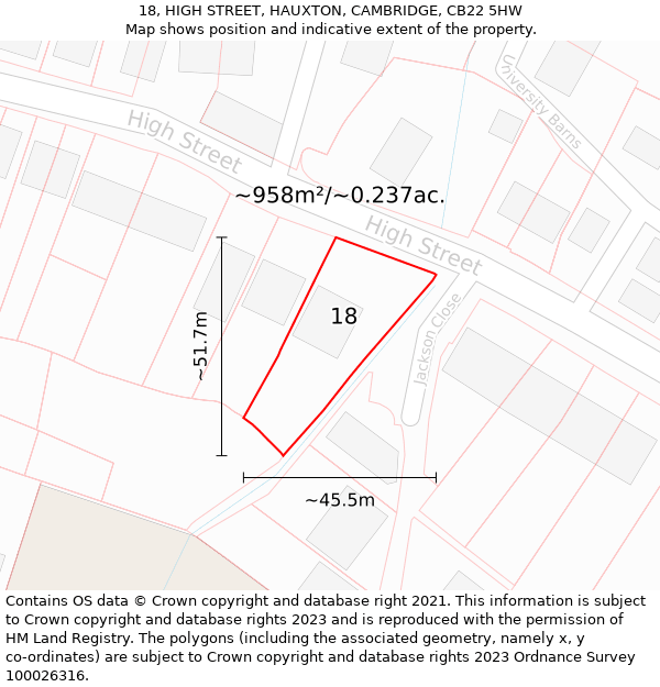 18, HIGH STREET, HAUXTON, CAMBRIDGE, CB22 5HW: Plot and title map