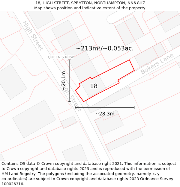 18, HIGH STREET, SPRATTON, NORTHAMPTON, NN6 8HZ: Plot and title map