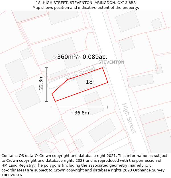 18, HIGH STREET, STEVENTON, ABINGDON, OX13 6RS: Plot and title map