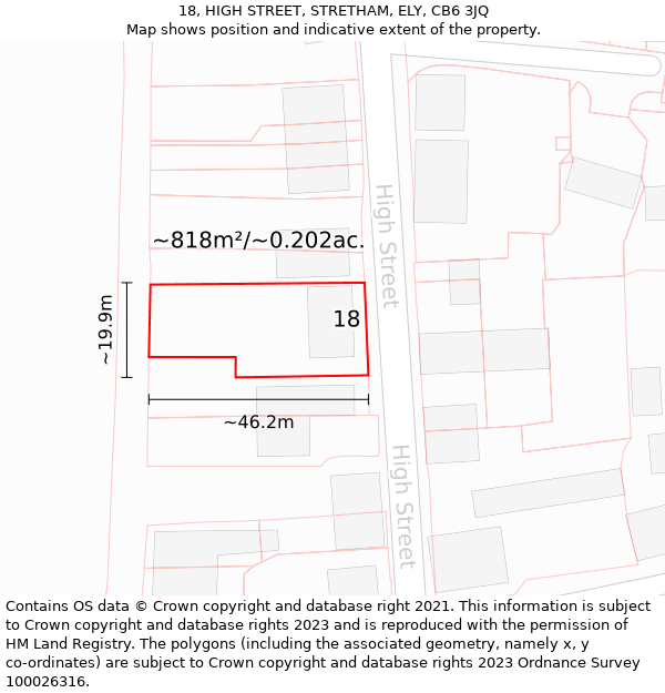 18, HIGH STREET, STRETHAM, ELY, CB6 3JQ: Plot and title map