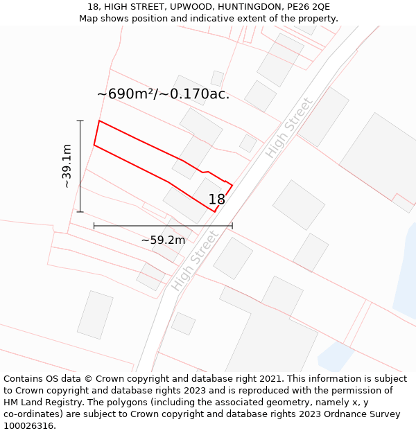 18, HIGH STREET, UPWOOD, HUNTINGDON, PE26 2QE: Plot and title map