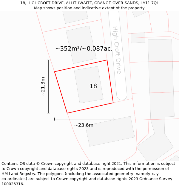 18, HIGHCROFT DRIVE, ALLITHWAITE, GRANGE-OVER-SANDS, LA11 7QL: Plot and title map