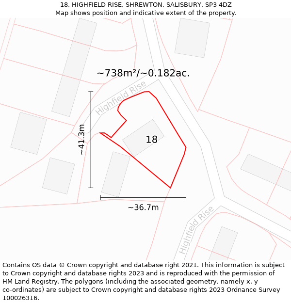 18, HIGHFIELD RISE, SHREWTON, SALISBURY, SP3 4DZ: Plot and title map