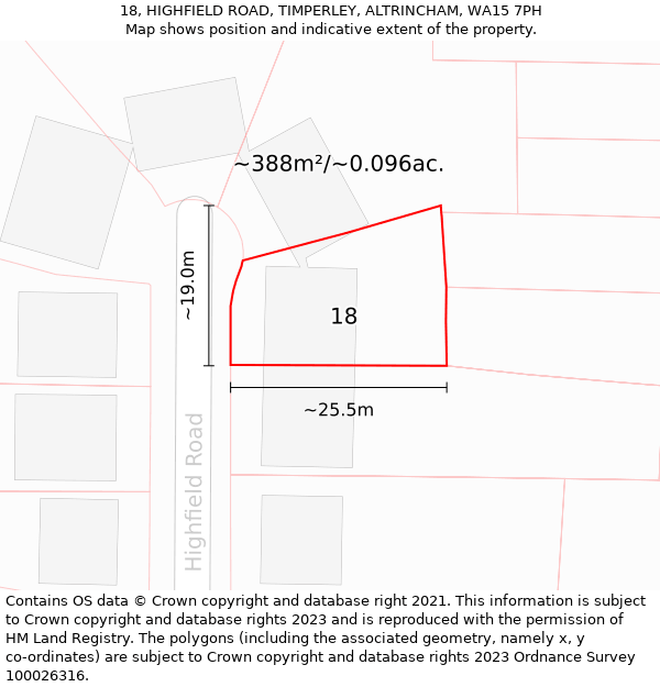 18, HIGHFIELD ROAD, TIMPERLEY, ALTRINCHAM, WA15 7PH: Plot and title map