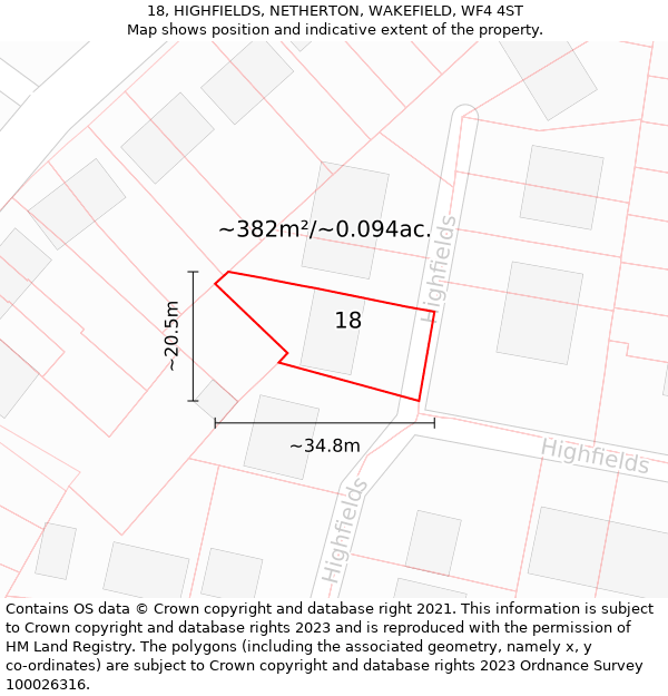 18, HIGHFIELDS, NETHERTON, WAKEFIELD, WF4 4ST: Plot and title map