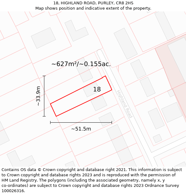 18, HIGHLAND ROAD, PURLEY, CR8 2HS: Plot and title map