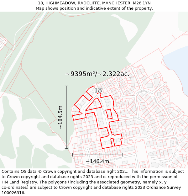 18, HIGHMEADOW, RADCLIFFE, MANCHESTER, M26 1YN: Plot and title map