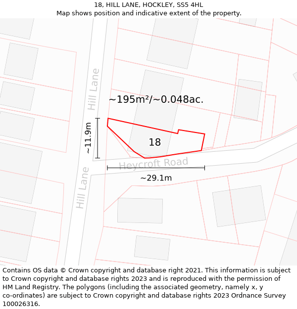 18, HILL LANE, HOCKLEY, SS5 4HL: Plot and title map