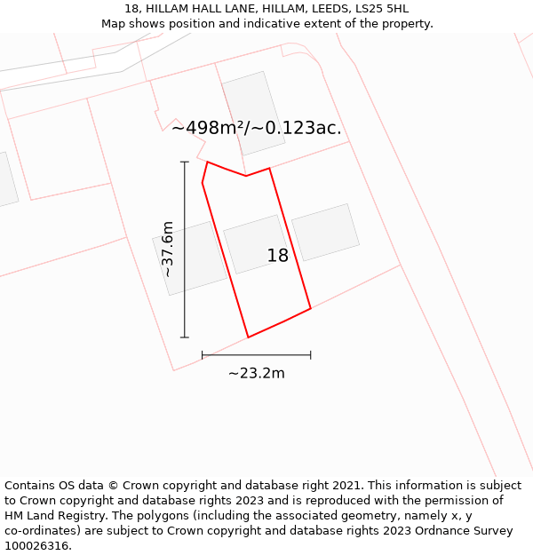 18, HILLAM HALL LANE, HILLAM, LEEDS, LS25 5HL: Plot and title map