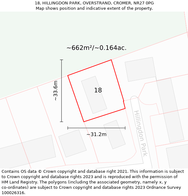 18, HILLINGDON PARK, OVERSTRAND, CROMER, NR27 0PG: Plot and title map