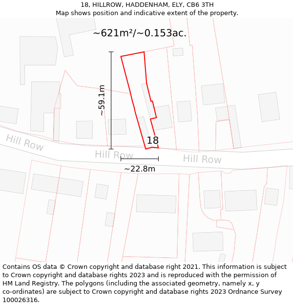 18, HILLROW, HADDENHAM, ELY, CB6 3TH: Plot and title map