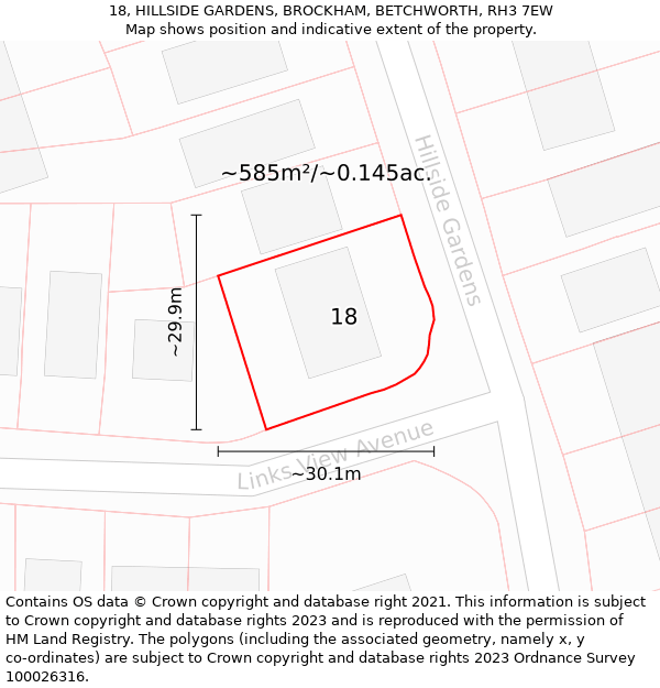 18, HILLSIDE GARDENS, BROCKHAM, BETCHWORTH, RH3 7EW: Plot and title map