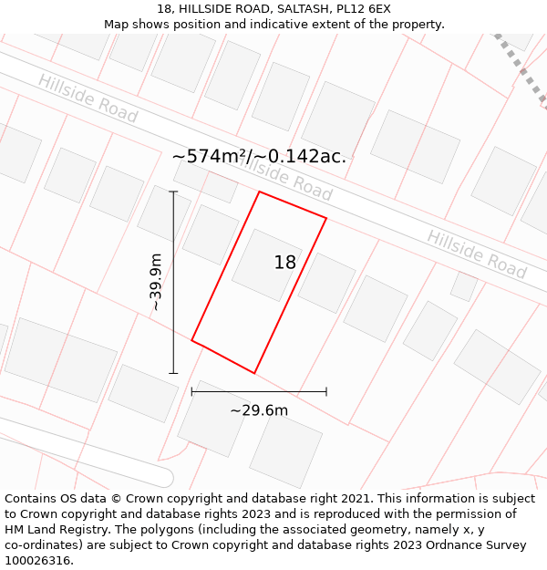 18, HILLSIDE ROAD, SALTASH, PL12 6EX: Plot and title map