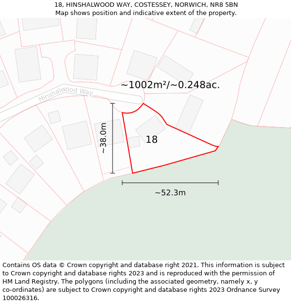 18, HINSHALWOOD WAY, COSTESSEY, NORWICH, NR8 5BN: Plot and title map