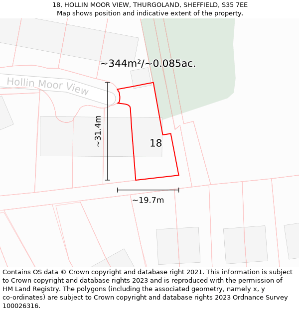 18, HOLLIN MOOR VIEW, THURGOLAND, SHEFFIELD, S35 7EE: Plot and title map