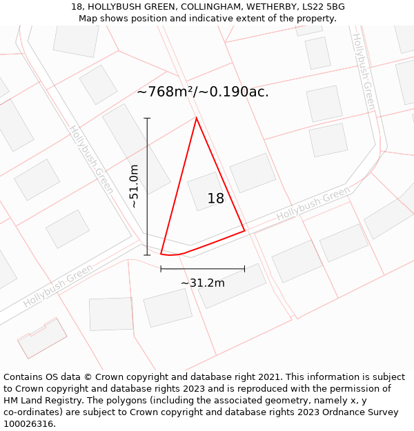 18, HOLLYBUSH GREEN, COLLINGHAM, WETHERBY, LS22 5BG: Plot and title map