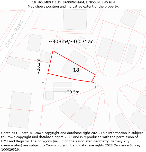 18, HOLMES FIELD, BASSINGHAM, LINCOLN, LN5 9LN: Plot and title map