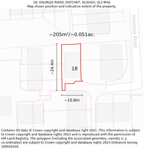 18, HOLMLEA ROAD, DATCHET, SLOUGH, SL3 9HQ: Plot and title map