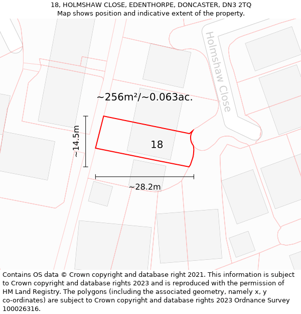 18, HOLMSHAW CLOSE, EDENTHORPE, DONCASTER, DN3 2TQ: Plot and title map